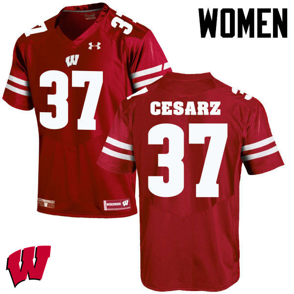 Women Winsconsin Badgers #37 Ethan Cesarz College Football Jerseys-Red - Click Image to Close